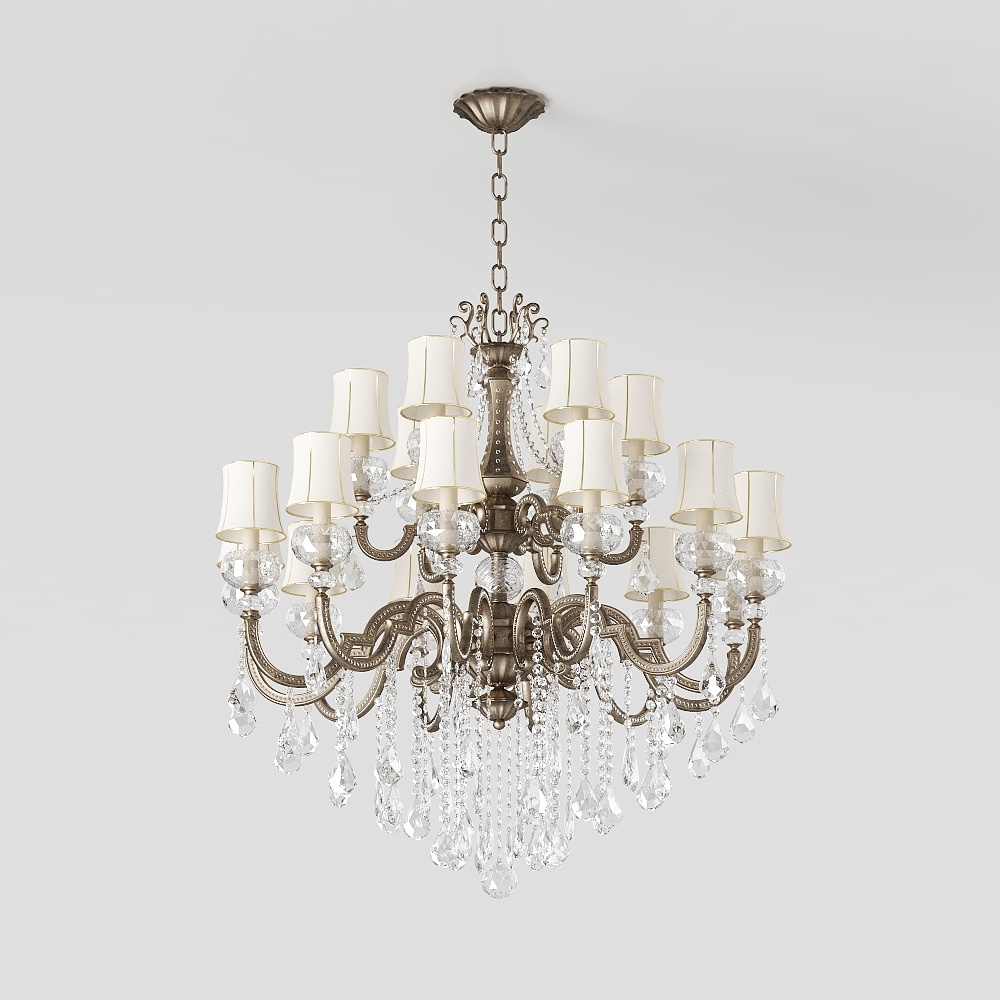 European-Inspired Chandelier 3D Model – Gold & Crystal