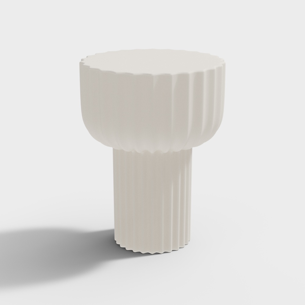 Pleated Cylinder Stool 3D Model – Beige Marble Texture