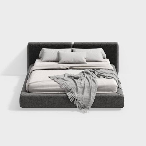Modern Black Double Bed 3D Model for Stylish Bedrooms