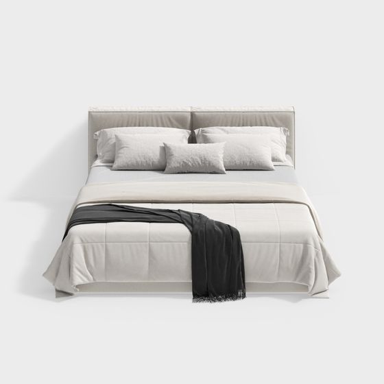 Modern Double Bed 3D Model in Beige