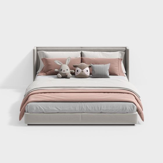 Charming Pink Girl Bed 3D Model for Playful Bedrooms
