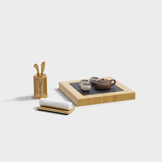 Artistic Low-Poly Tea Set 3D Model for Creative Designs