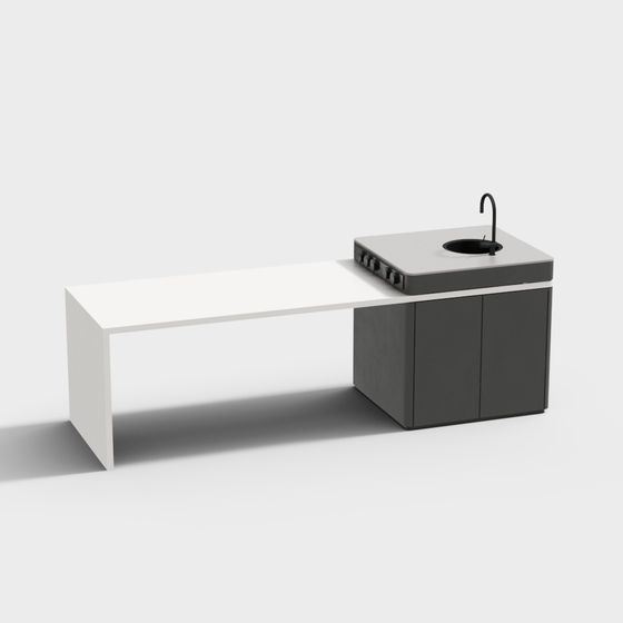 Gray Kitchen Island 3D Model