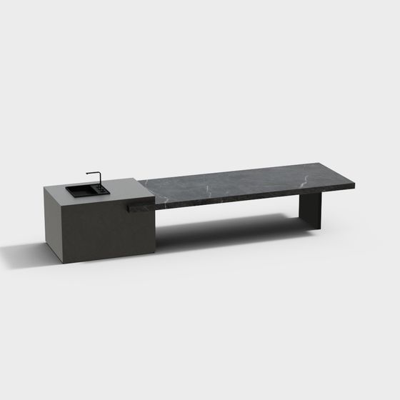 Minimalist Living Room Long Table 3D model