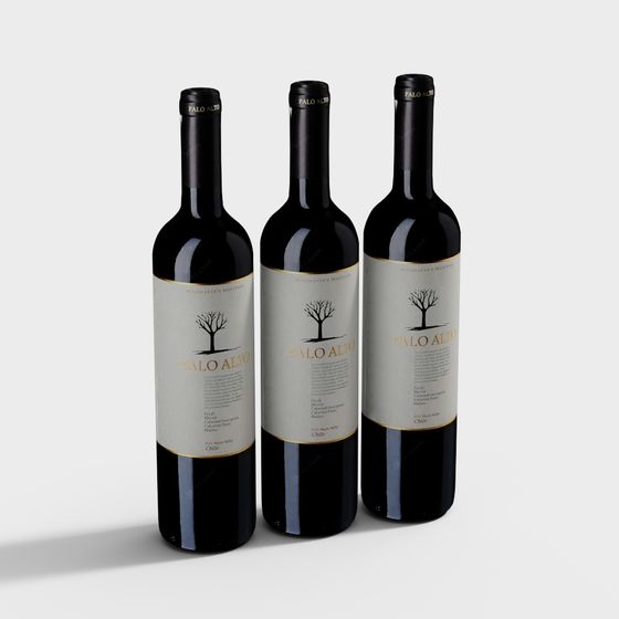Elegant Palo Alto Red Wine Bottle 3D model
