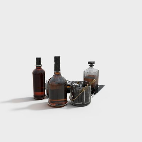 Whiskey Bottle and Ice Bucket Set 3D model