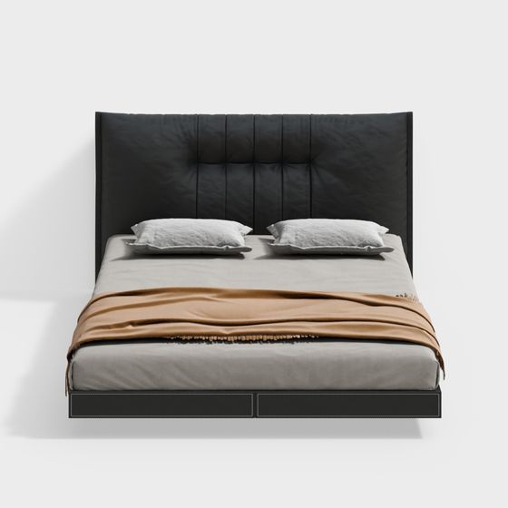 Sophisticated Black Bed 3D model for Modern Interiors