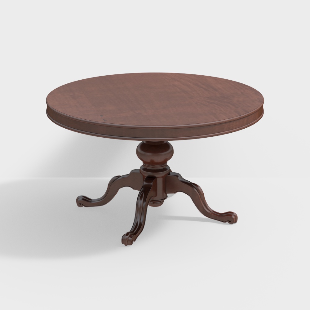 Vintage Round Table 3D Model – Carved Wood Design