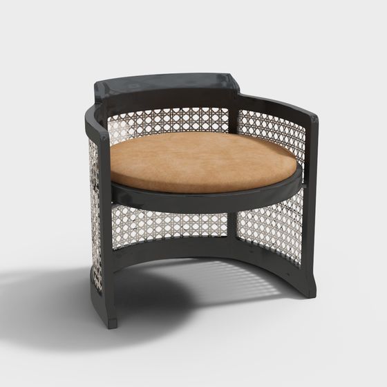 Black Modern Bamboo Woven Tea Chair 3D Model for Tea Rooms
