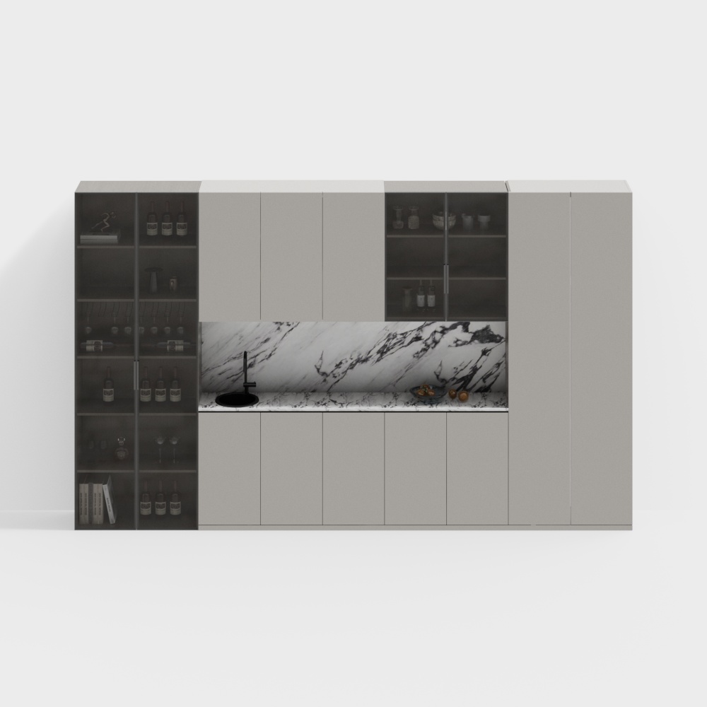 ตู้เก็บไวน์ข้างเคาน์เตอร์ห้องชาโมเดิร์น