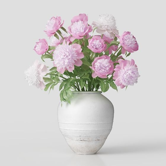 Stunning Peony and Vase Low Poly 3D model