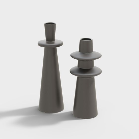 Elegant Low-Polygon Candle Holder Set 3D model