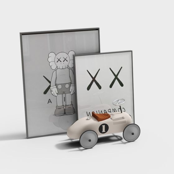 Retro Race Car with Art Frame 3D model