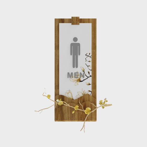 Natural Wood Bathroom Sign 3D model