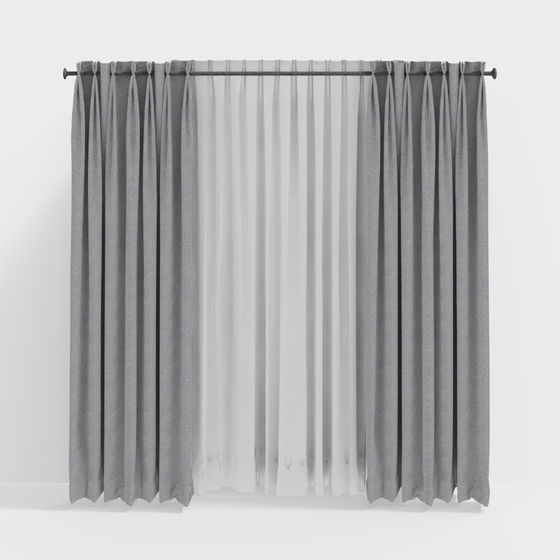 Stylish Gray Curtain 3D Model for Versatile Use