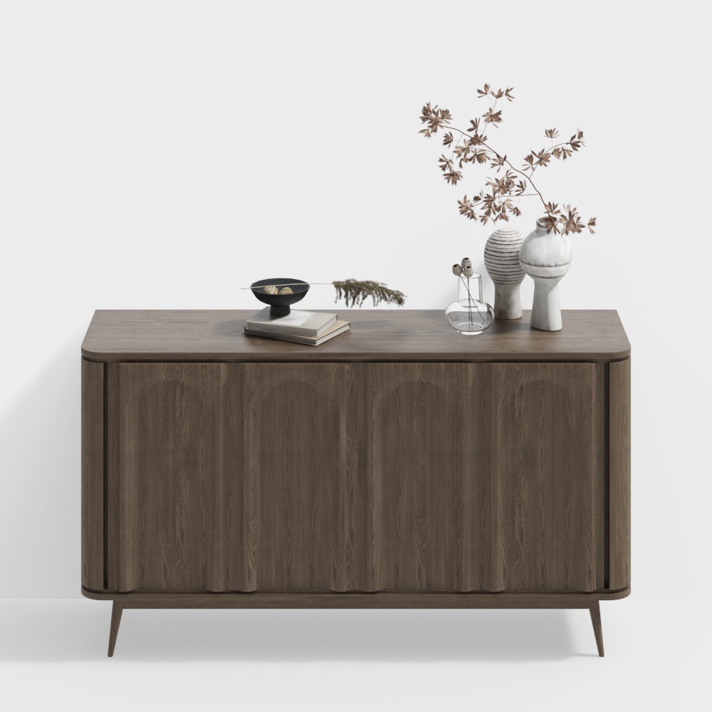 Elegant Wooden Side Cabinet 3D Model – Minimalist Wood Texture