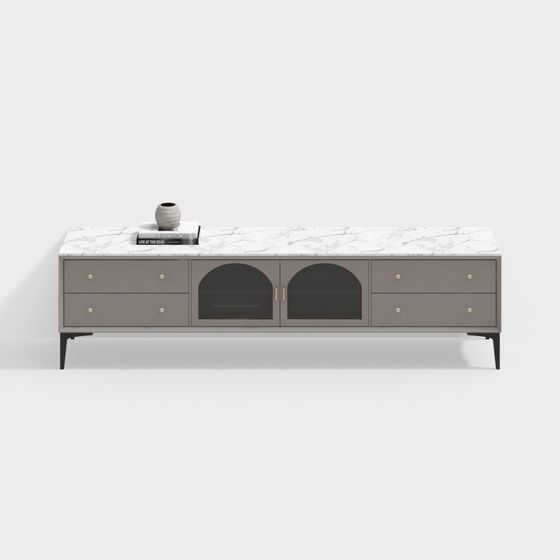 Simple Living Room TV Cabinet 3D Model in Brown