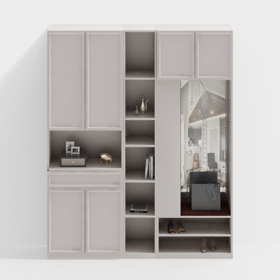 Wabi-Sabi Bedroom Shoe Cabinet 3D Model in White