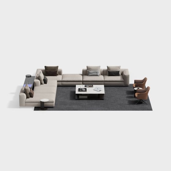 Modern Sofa and Coffee Table Set 3D Model in Gray