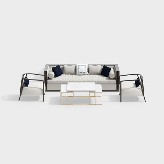 Elegant Low-Poly Living Room Furniture 3D model