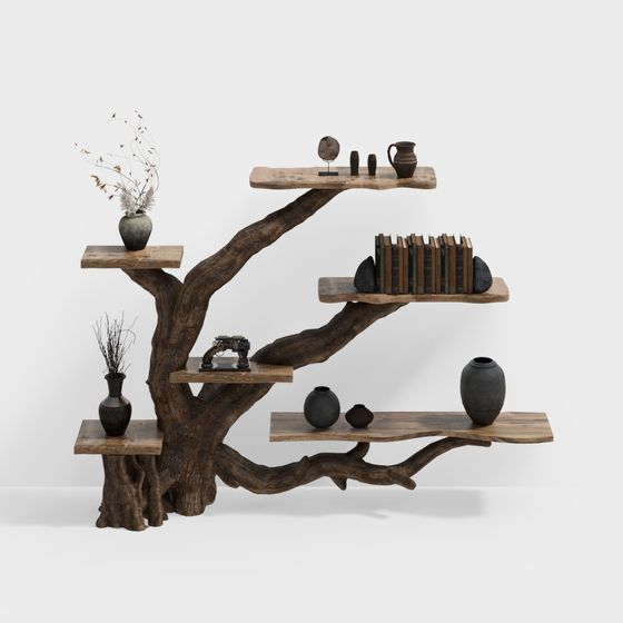 Wabi-Sabi Style Decorative Rack 3D Model in Beige