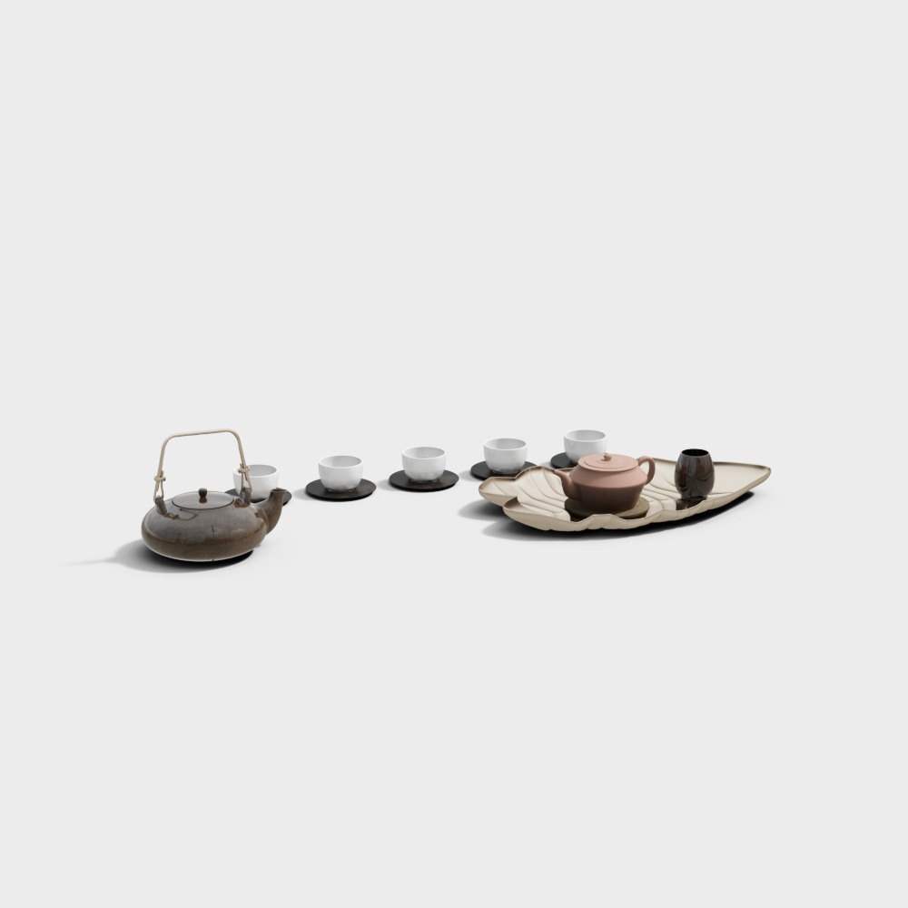 Elegant Low-Poly Tea Set 3D Model – Ceramic Texture