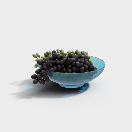 Grapes and Glass Bowl 3D Model