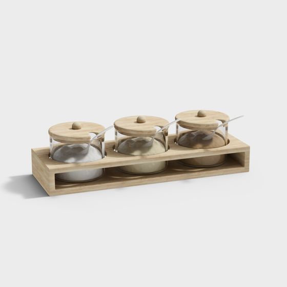 Stylish Wooden Spice Jar Set 3D model
