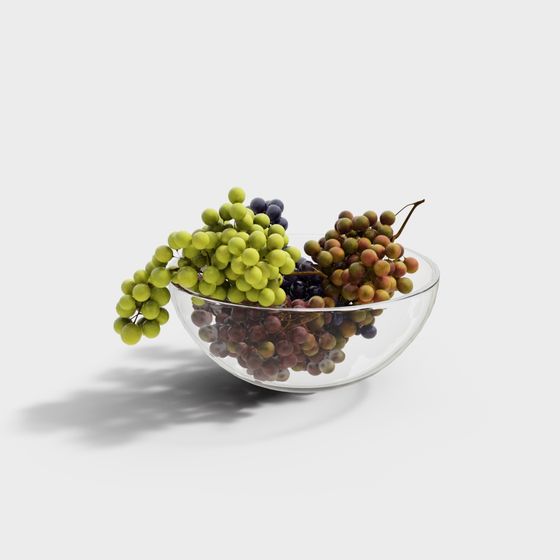 Grapes and Glass Bowl 3D model