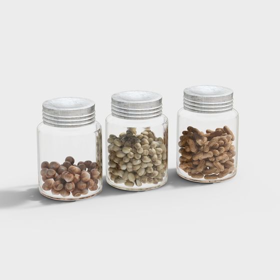 Realistic Glass Jars with Nuts 3D model