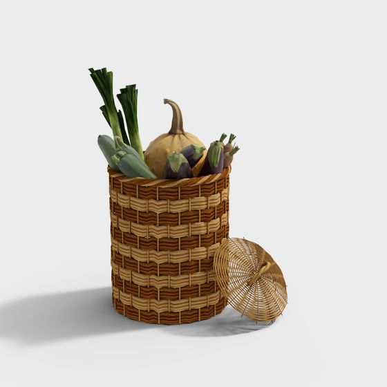 Rustic Basket with Vegetables 3D model