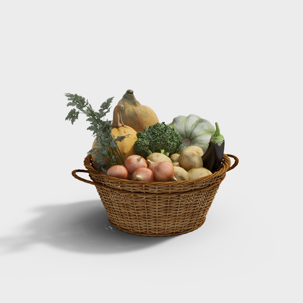 Harvest Basket 3D Model – Low-Poly Autumn Produce