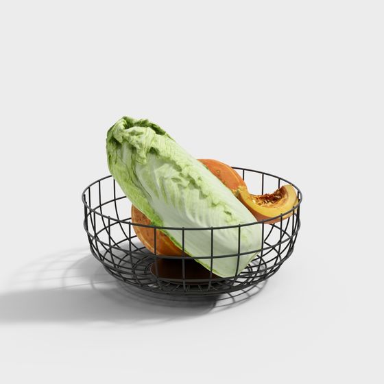 Vegetable Basket Set Decoration 3D Model in Green
