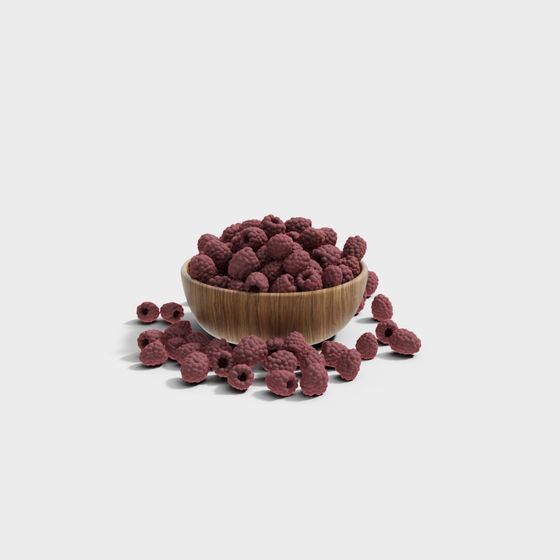 Realistic Low-Polygon Wooden Bowl with Raspberries 3D model