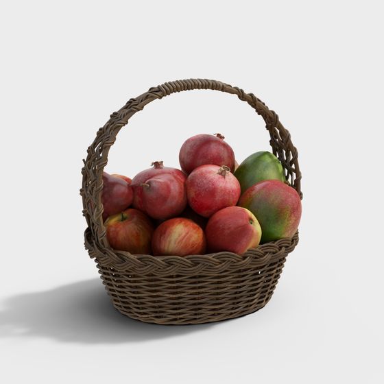 Exquisite Low-Poly Fruit Basket 3D model