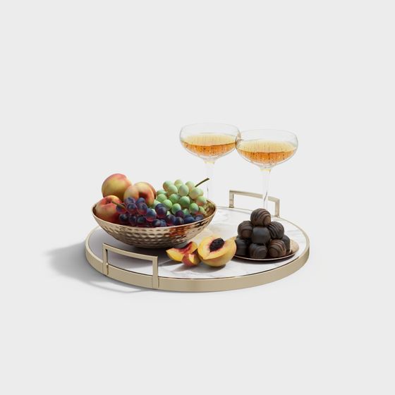 Beige Fruit Mix Fruit Plate 3D Model for Delights