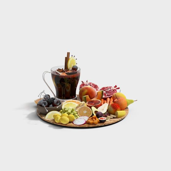 Golden Mixed Fruit Plate 3D Model for Culinary Presentations