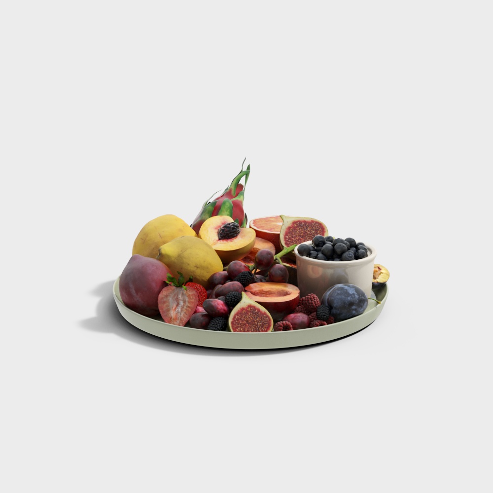 Fruit Platter 3D Model – Colorful Low-Poly Design