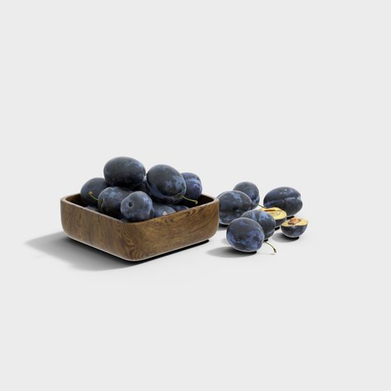 Wood Bowl with Blueberries 3D model