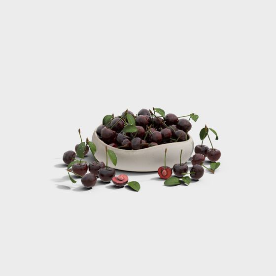 Cherry Fruit Plate 3D Model in Beige