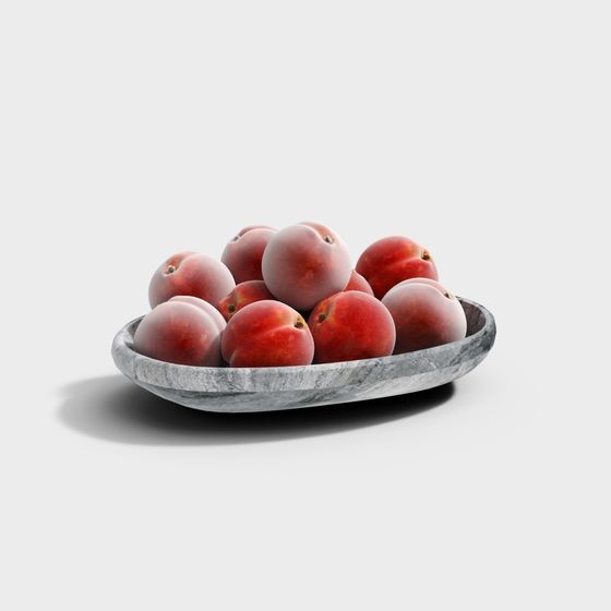 Red Peach Fruit Plate Ornament 3D Model