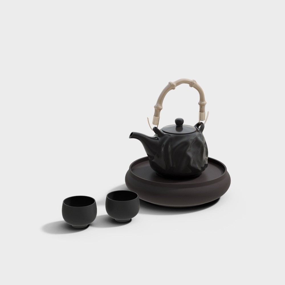 Elegant Oriental Tea Set 3D Model – Low-Poly Zen Design