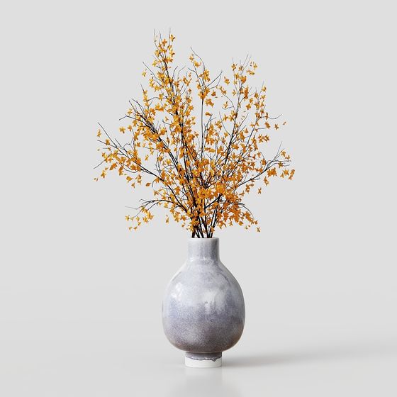 Golden Leaf Vase 3D model for Autumn Aesthetic