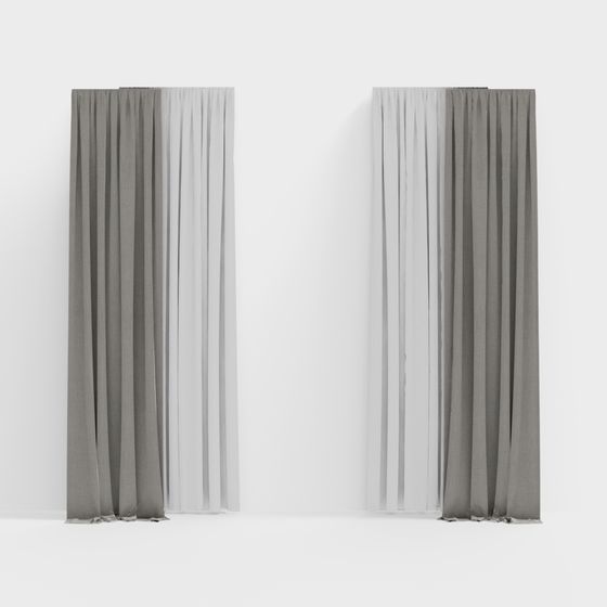 Aesthetic Simplicity Japanese Style Curtains 3D Model in Gray