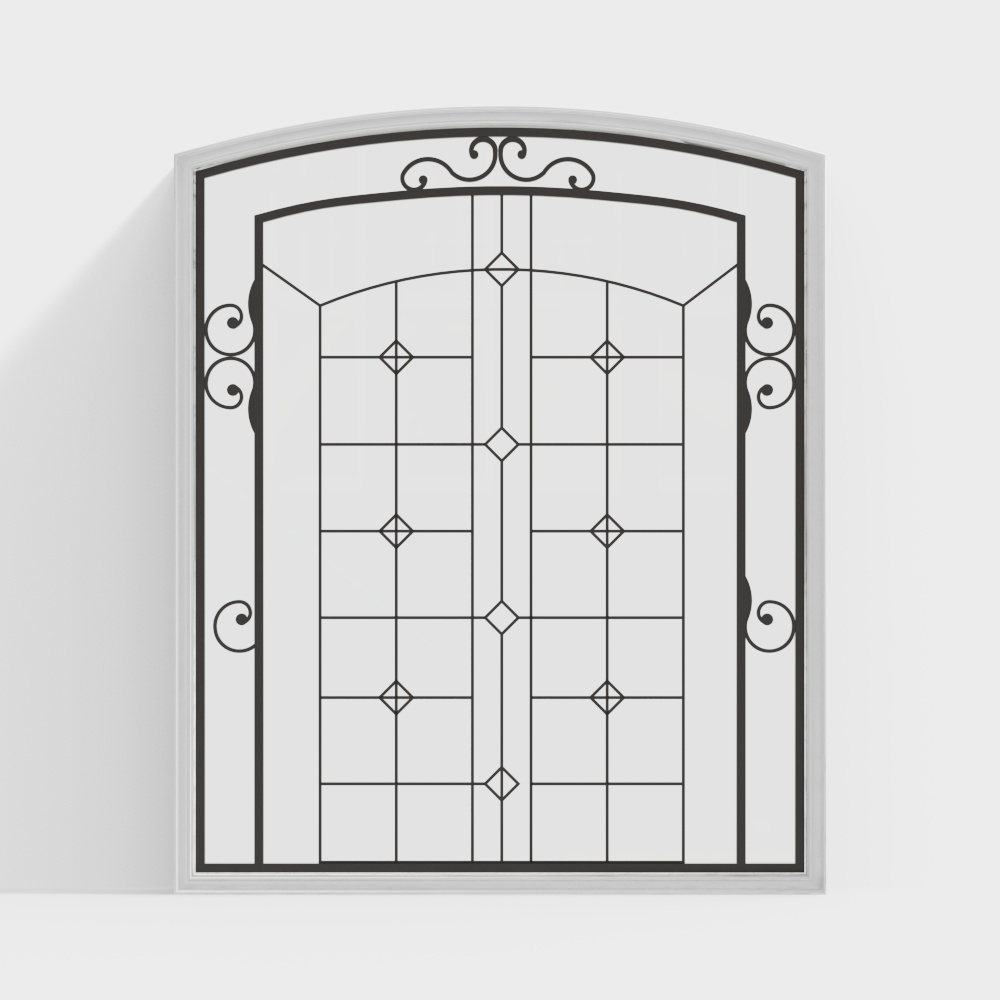 Arched Wrought Iron Door 3D Model – Vintage Modern Design