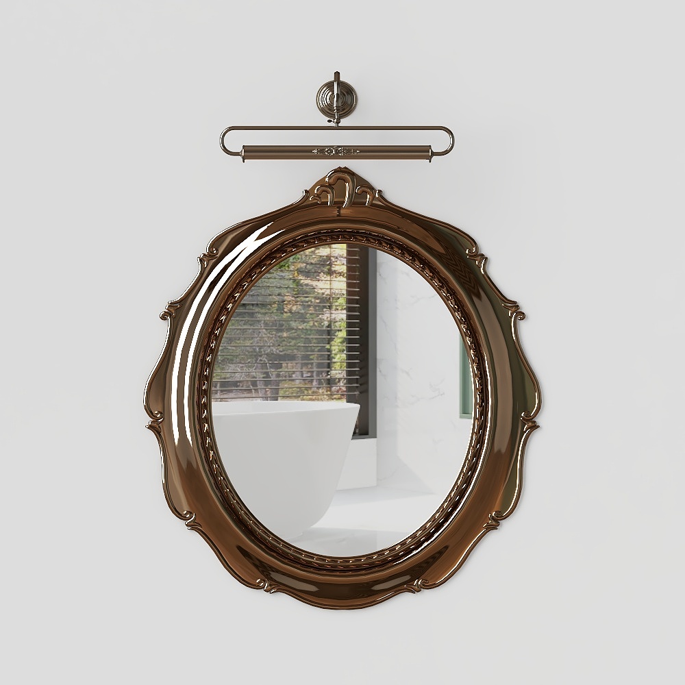 Ornate Oval Vintage Mirror 3D Model – Antique Bronze Design