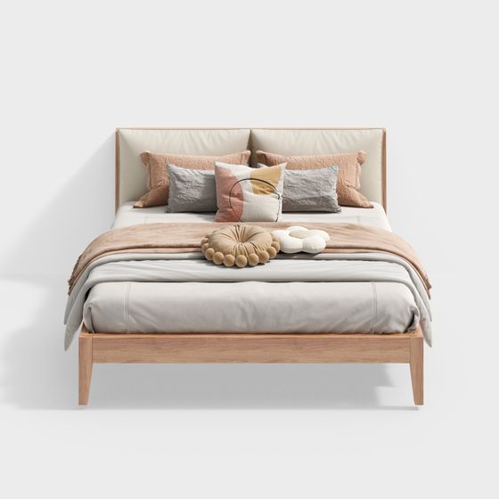 B Bedroom Bed 3D Model in Wood Color