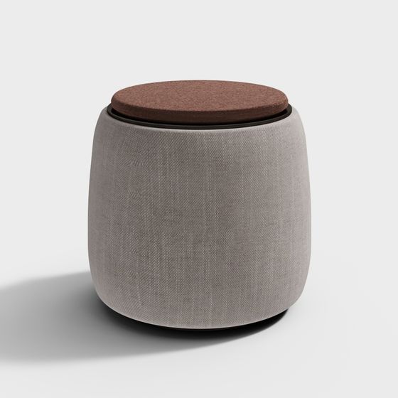 Beige New Chinese-Style Round Tea Stool 3D Model for Tea Rooms