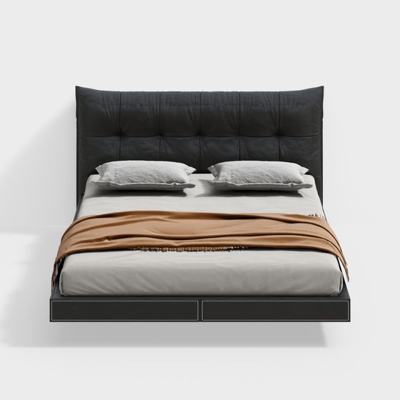 Elegant Minimalist Bed 3D model for Modern Interiors