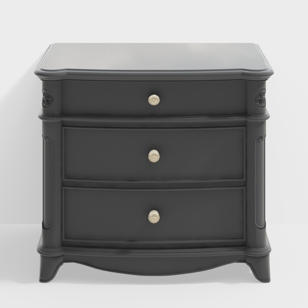 Elegant Low-Poly Bedside Table 3D Model – Gray with Gold Handles